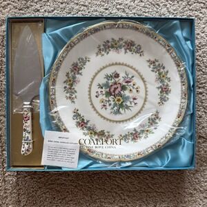 Vintage Coalport Ming Rose Bone China Cake Plate & Server Set Boxed England